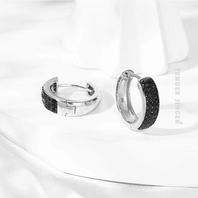 Tender Jinger 925银耳饰 意式神秘黑双拼满天星耳扣轻奢时尚