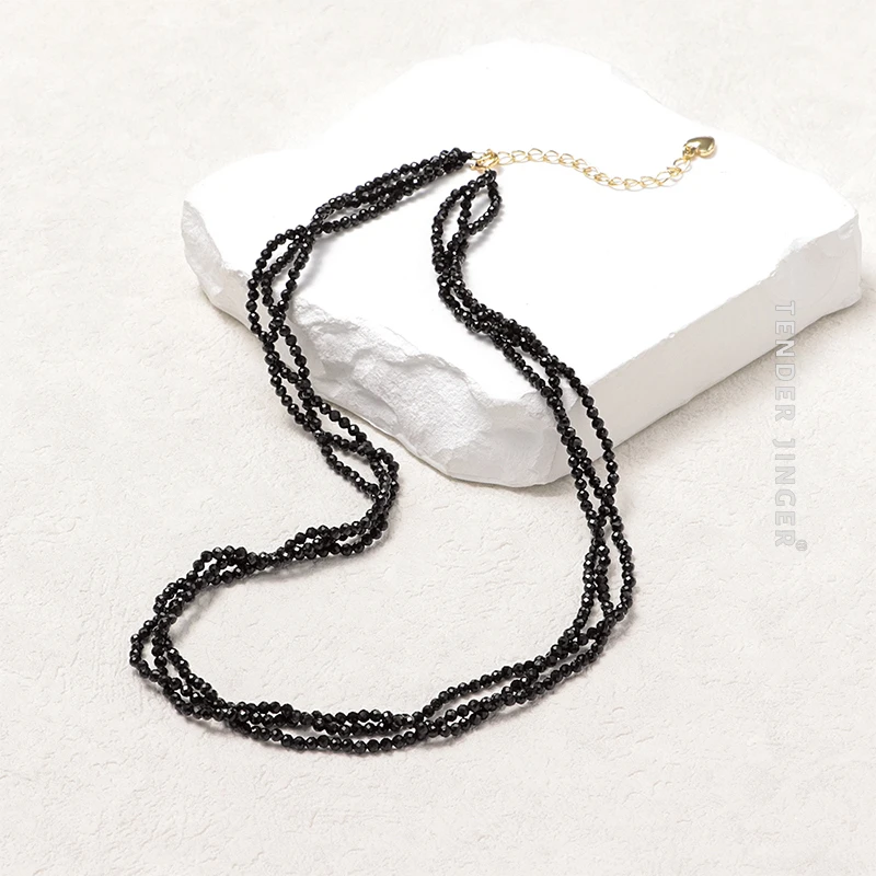 Tender Jinger 铜合金吊坠 黑色手工编织多层项链时尚高级百搭