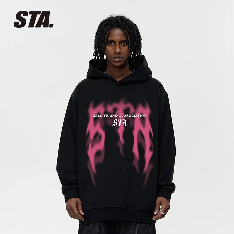 STA国潮400克重磅常规连帽卫衣套头时尚百搭秋冬百搭男女同款秋冬
