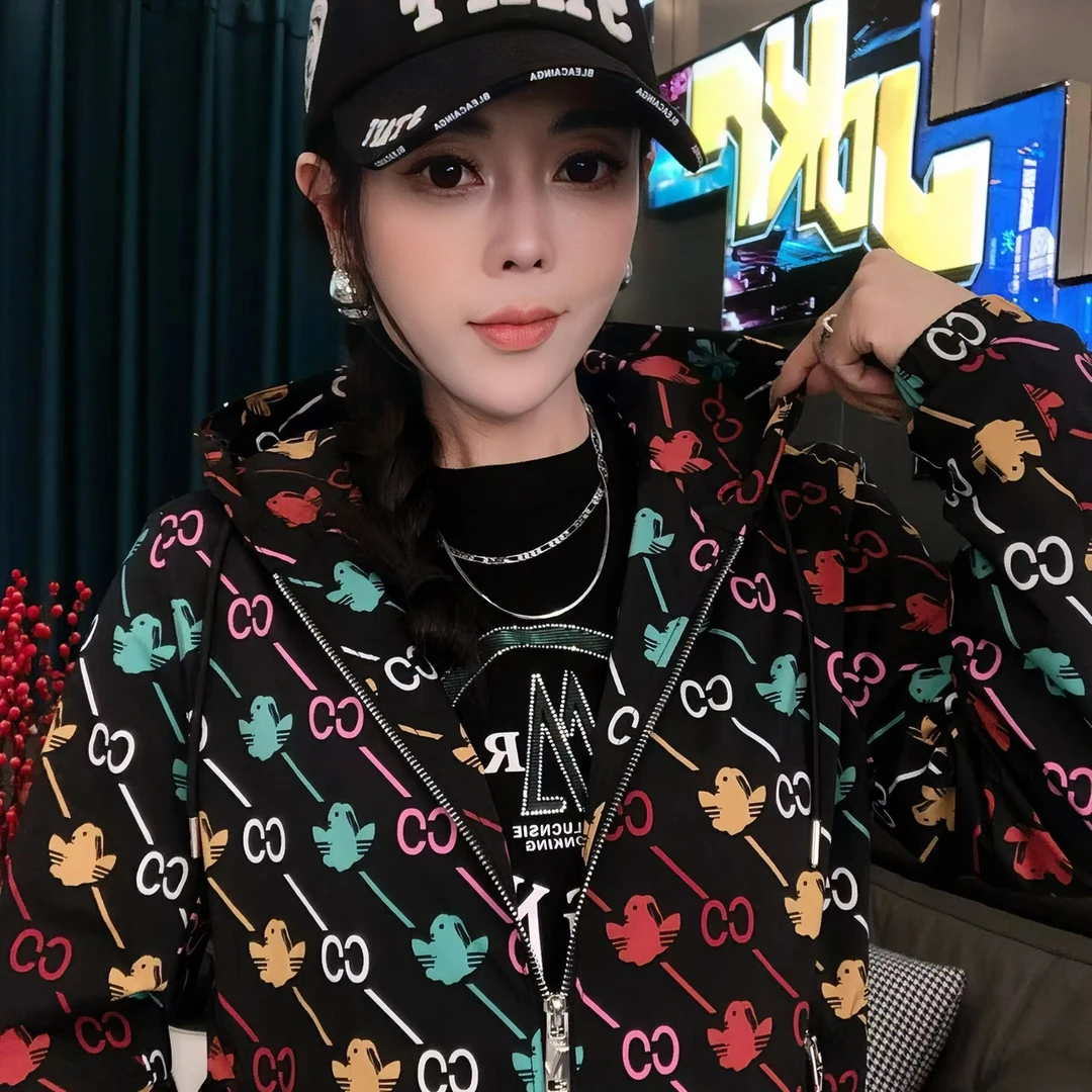 【JDKJ】2025春季新款休闲潮品男士小兔花款连帽酷帅经典夹克J518