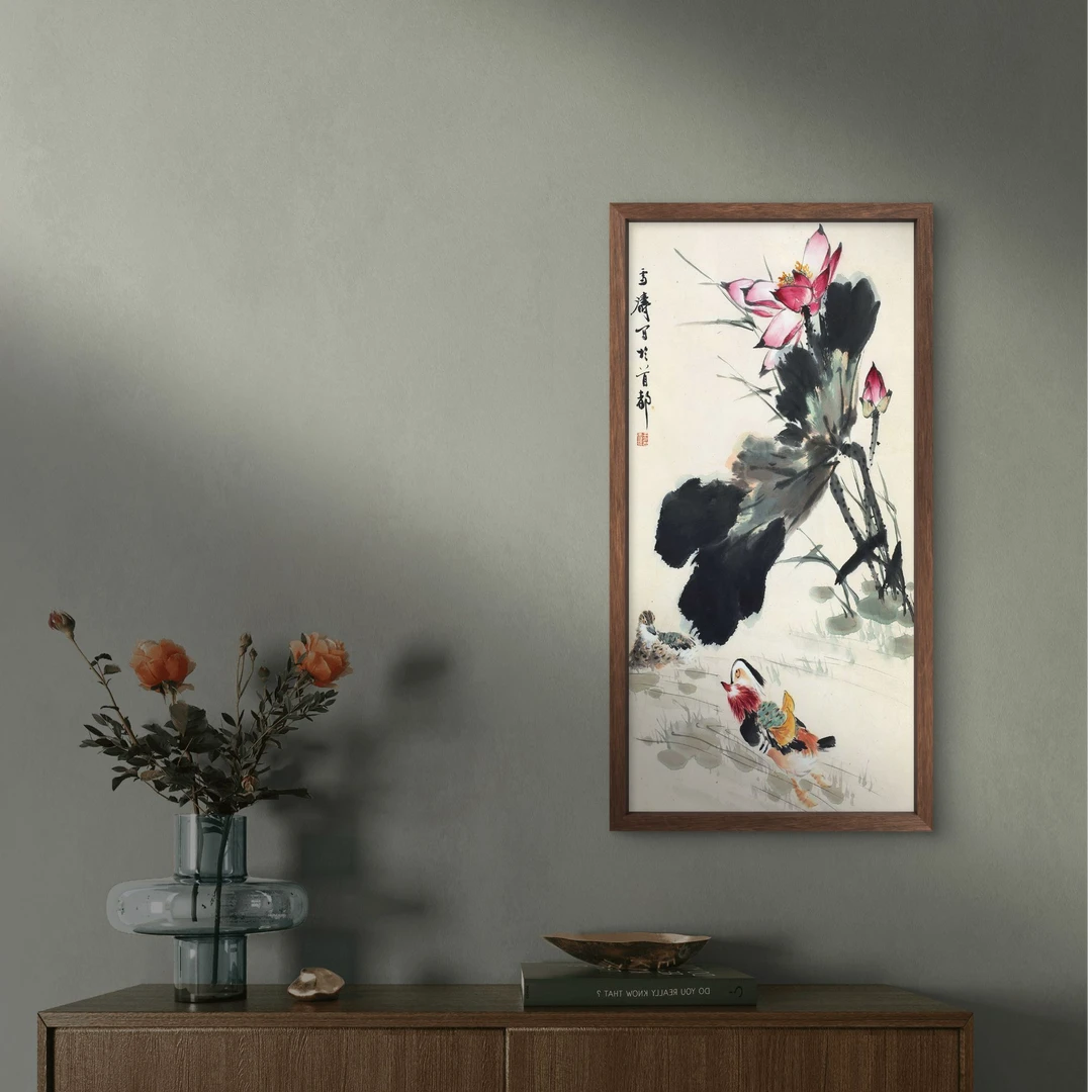 896-35*68小鸭子中式装饰画木框玄关书房茶室客厅挂画