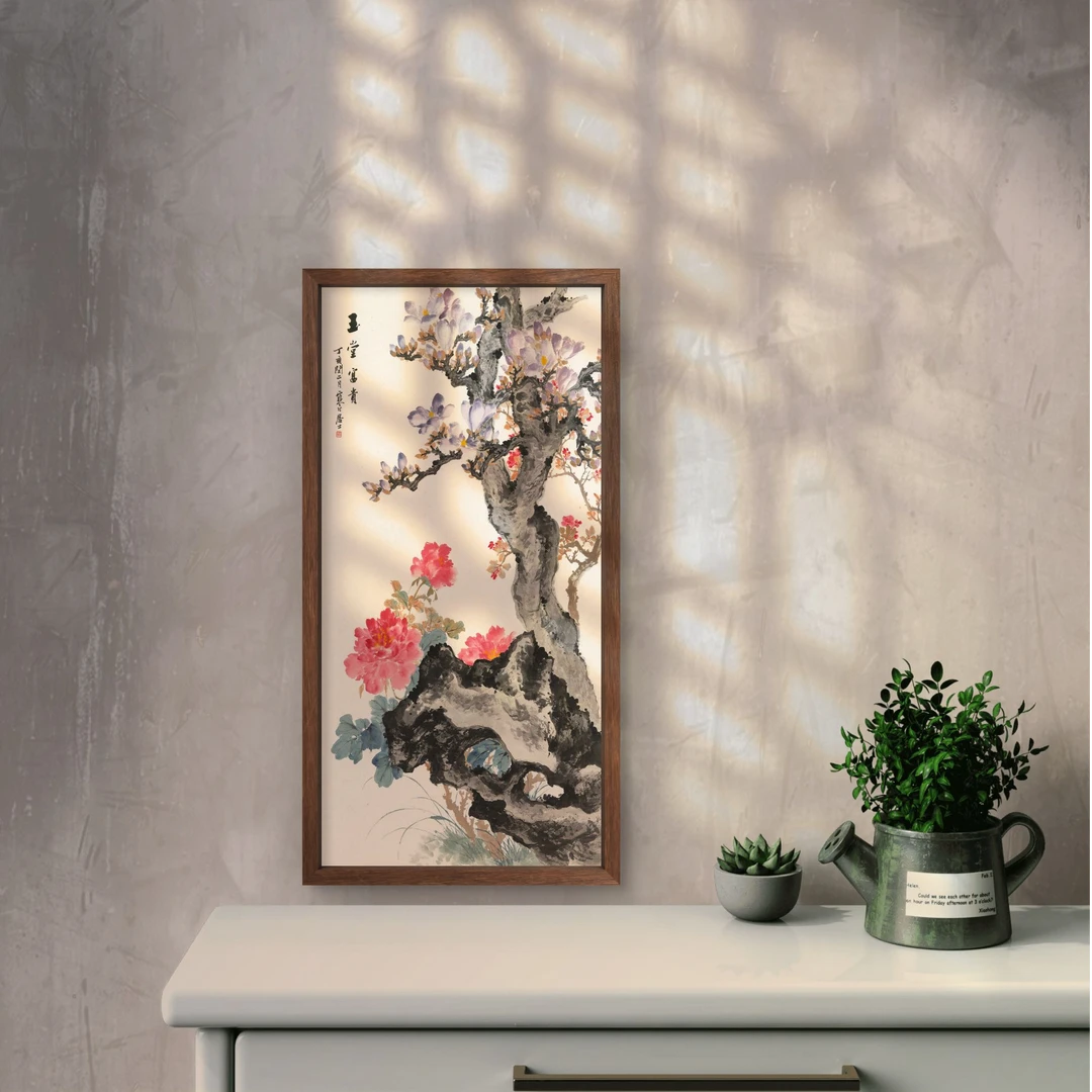 900-35*68玉堂富贵中式装饰画木框玄关书房茶室客厅挂画