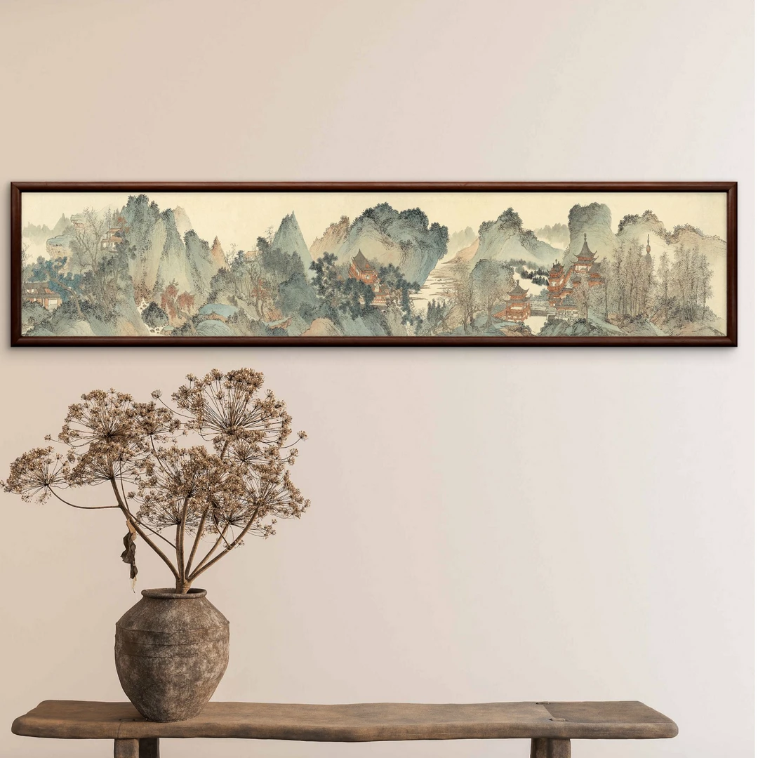 925-40*180青山阁楼-长条中式画-书房茶室办公室沙发背景床头