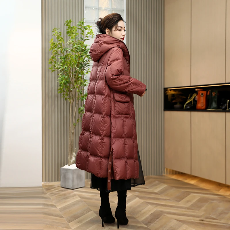 【新款】白鸭绒韩版宽松羽绒服女过膝长款冬季保暖外套时尚休闲