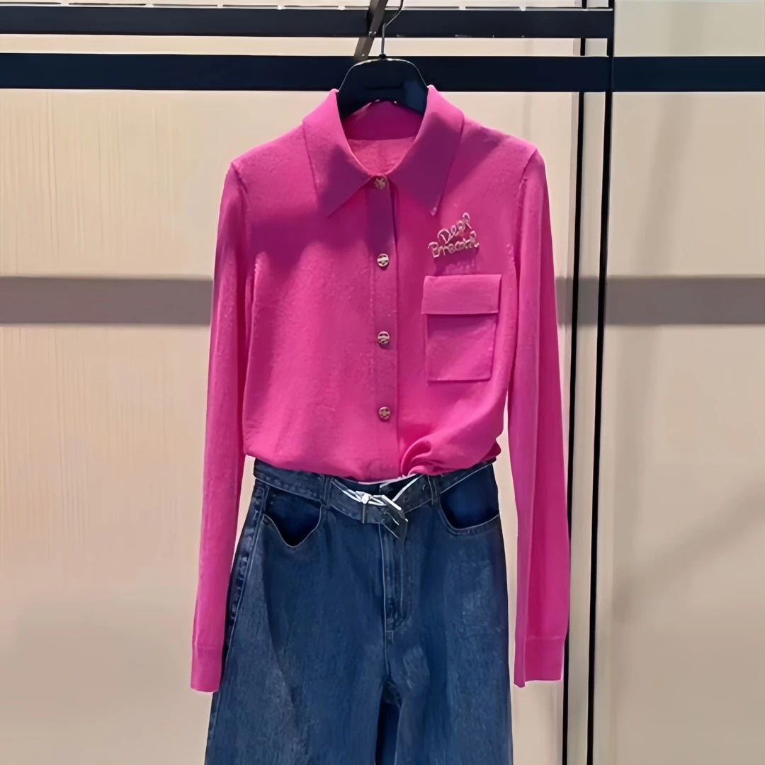 商场同款女装2025秋冬新款翻领小香风羊绒针织开衫时尚长袖polo衫