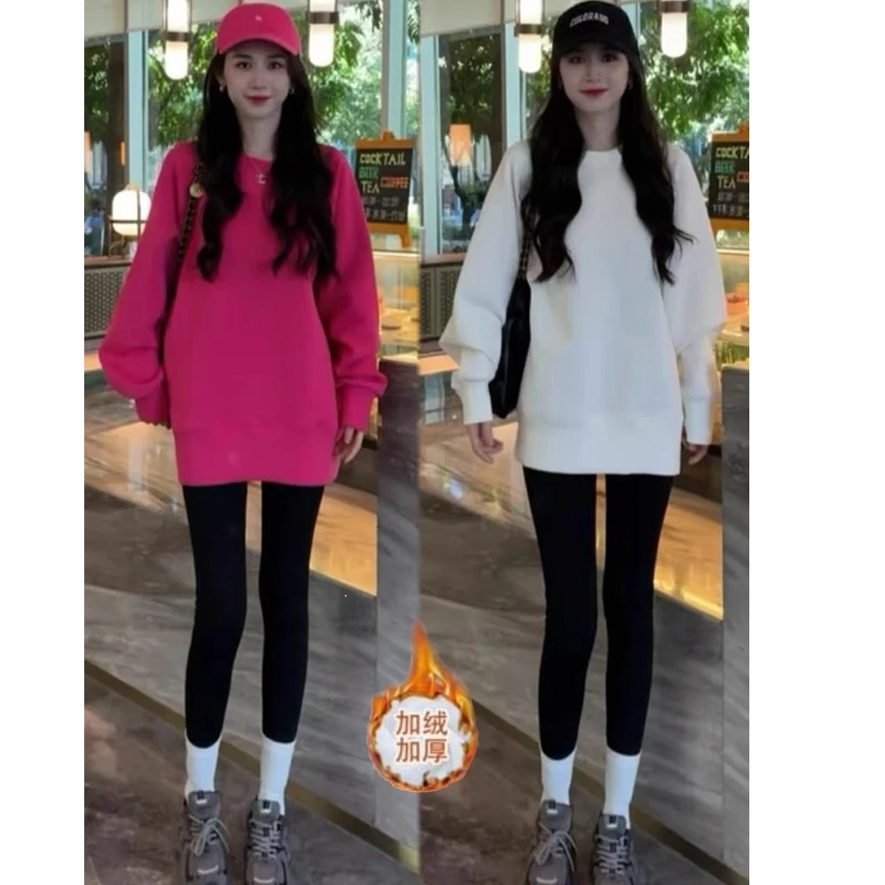 加绒加厚时尚休闲套装女冬季新款洋气显瘦圆领卫衣打底裤两件套潮
