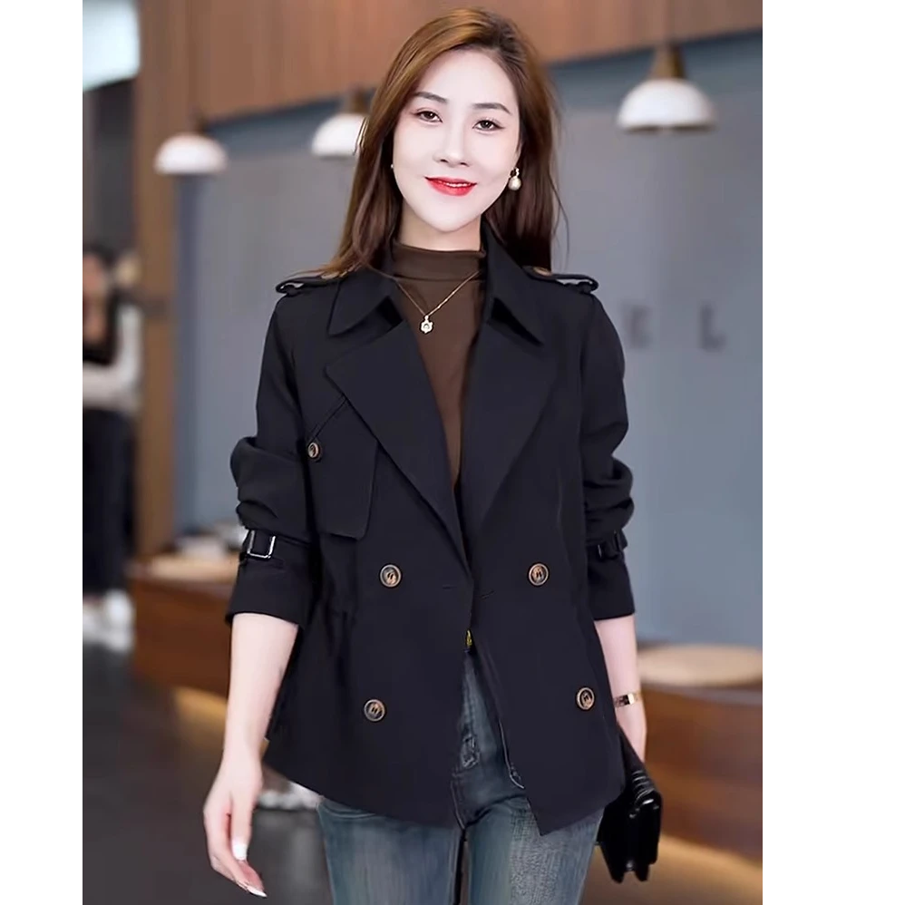 小个子短款风衣女2024年春秋新款收腰显瘦双排扣外套百搭洋气上衣