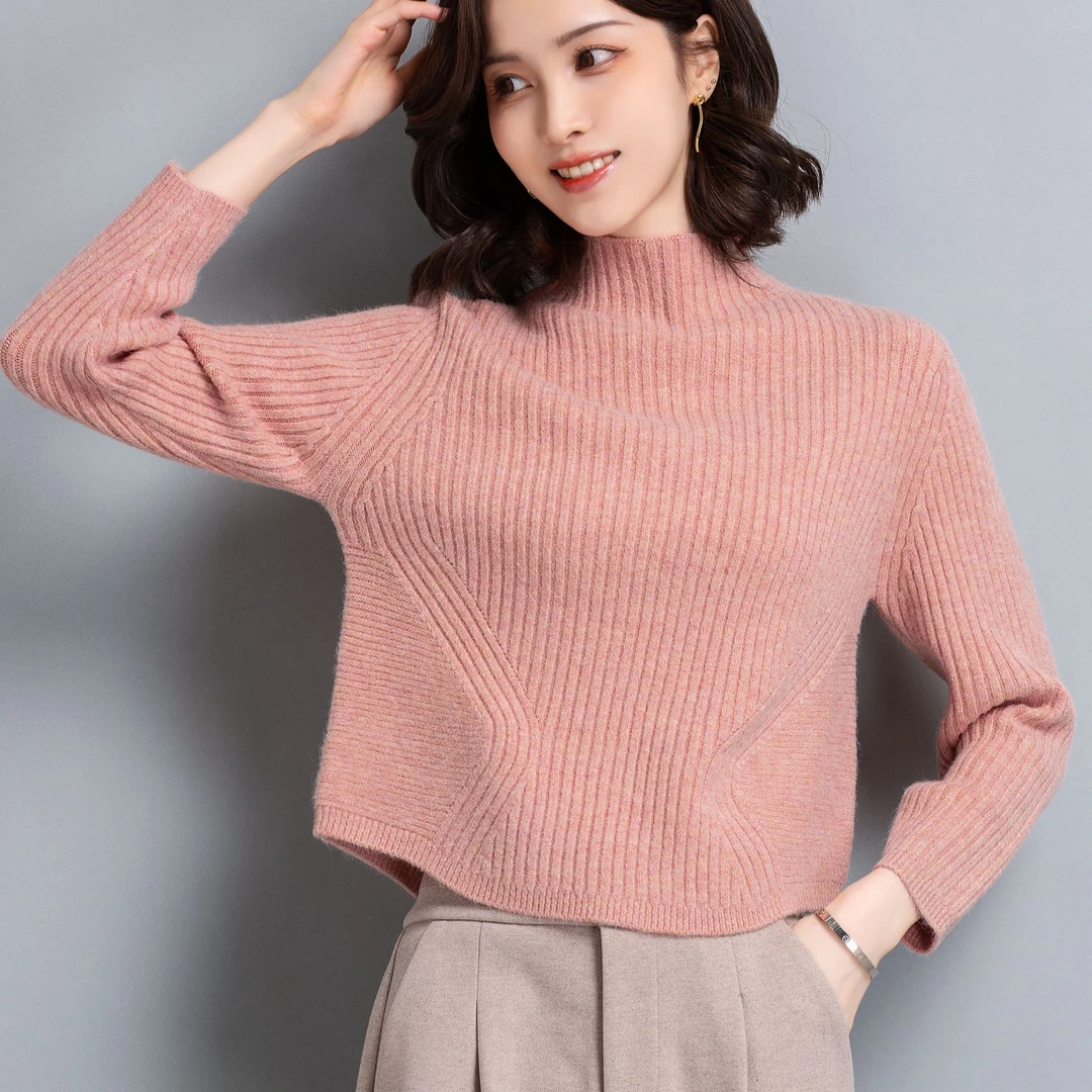 半高领短款毛衣女秋冬新款针织衫小个子高腰内搭宽松款显瘦打底衫