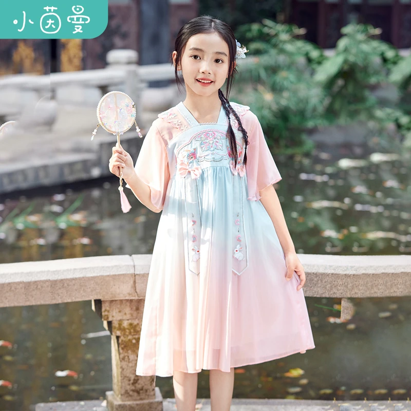 小茵曼女童连衣裙洋气秋季儿童中国风仙女小女孩古风裙子F3842377