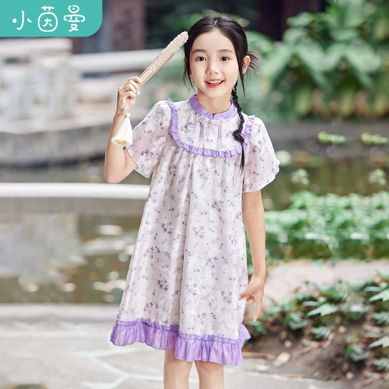 小茵曼女童连衣裙洋气儿童蕾丝秋季复古女孩中大童公主裙3842243