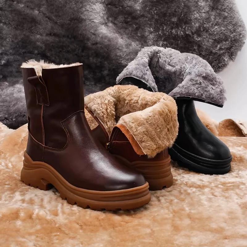 好暖和！防滑厚底皮毛一体雪地靴