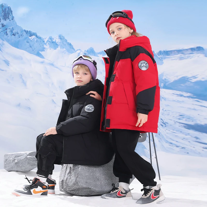 儿童羽绒服2024新款男女同款中长款加厚保暖儿童羽绒丝服