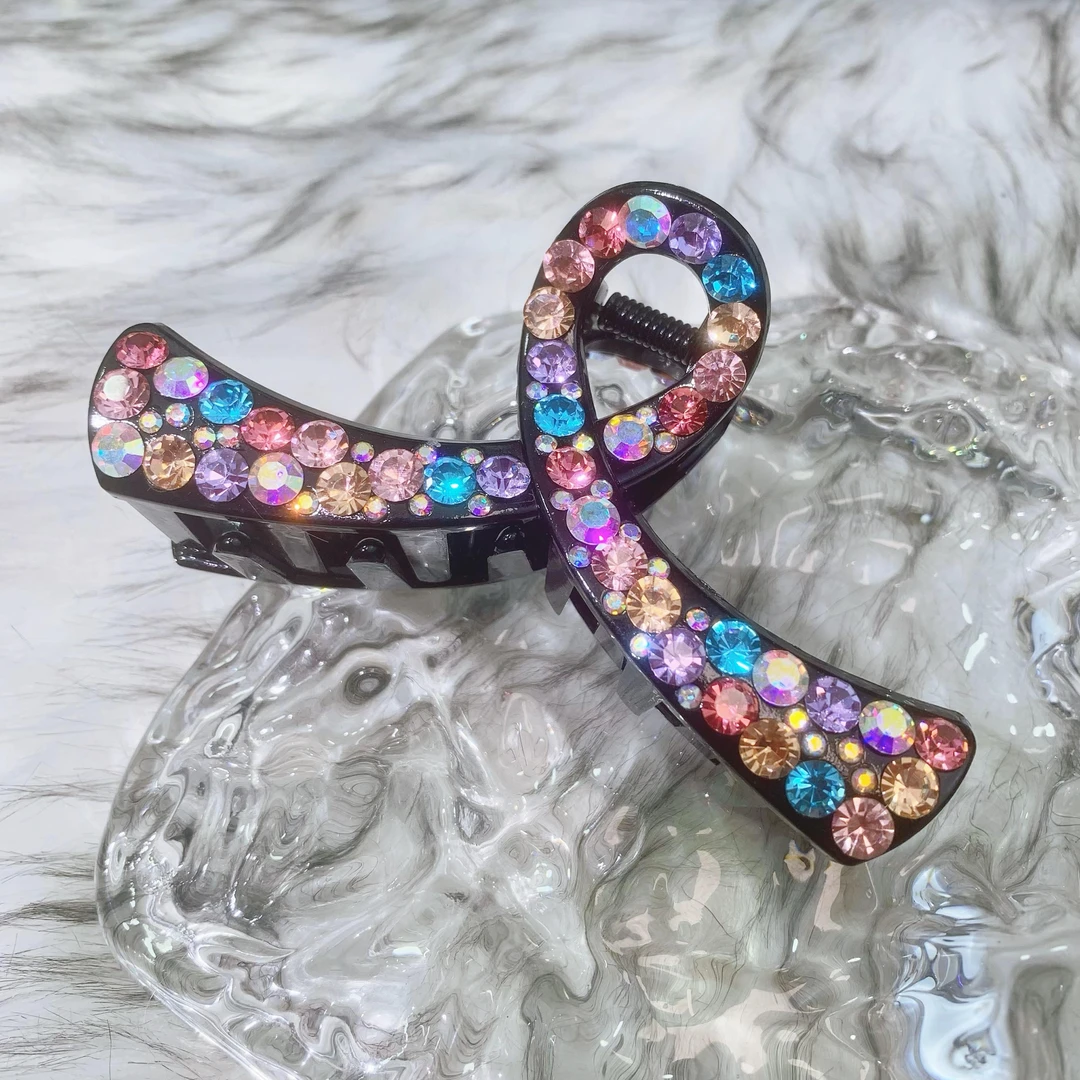 又字型飘带大号抓夹11厘米满钻轻奢发夹