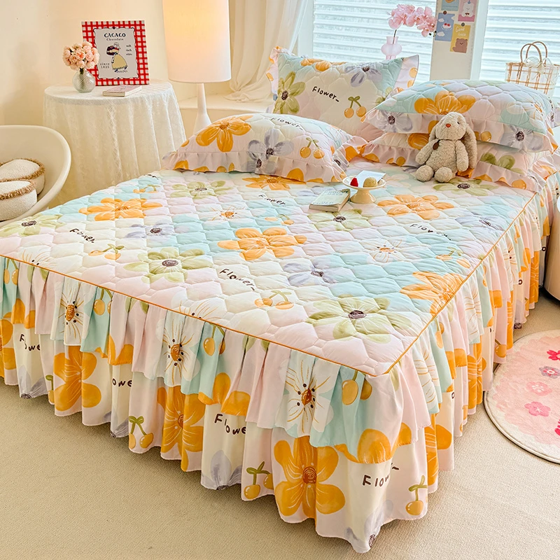 床罩床裙单件床笠带裙边加厚加棉夹棉纯棉床裙防滑床韩版公主风