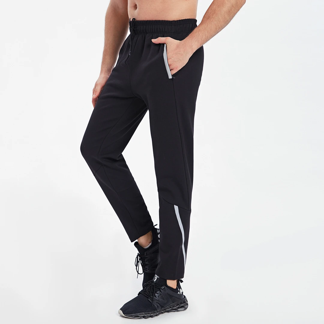 运动裤男秋冬款保暖束脚收口卫裤男士直筒反光夜跑运动长裤休闲裤