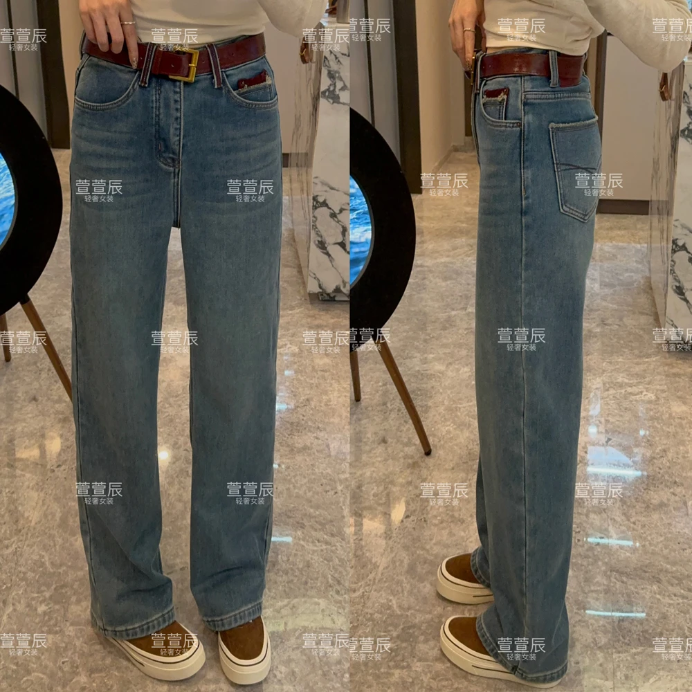 【长腿标杆】秋冬设计感百搭显高加绒直筒裤宽松显瘦高腰牛仔裤3660