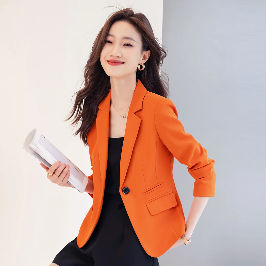 提花里衬短款西装外套女小个子薄款红色小西服韩版小西装女士