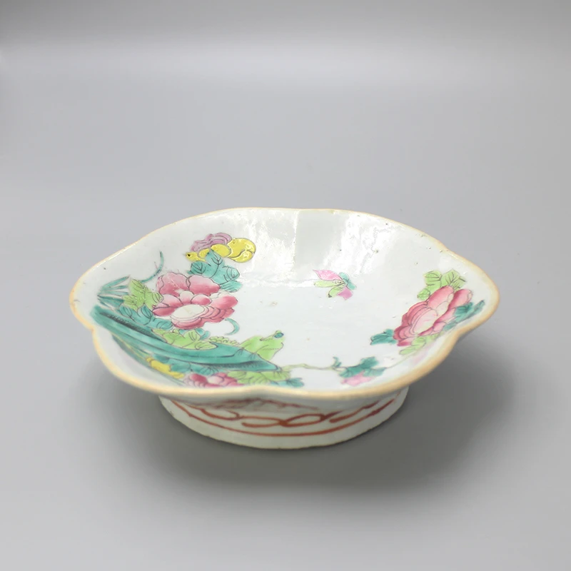 1577古陶瓷-清宣统粉彩花鸟纹六方高足供盘