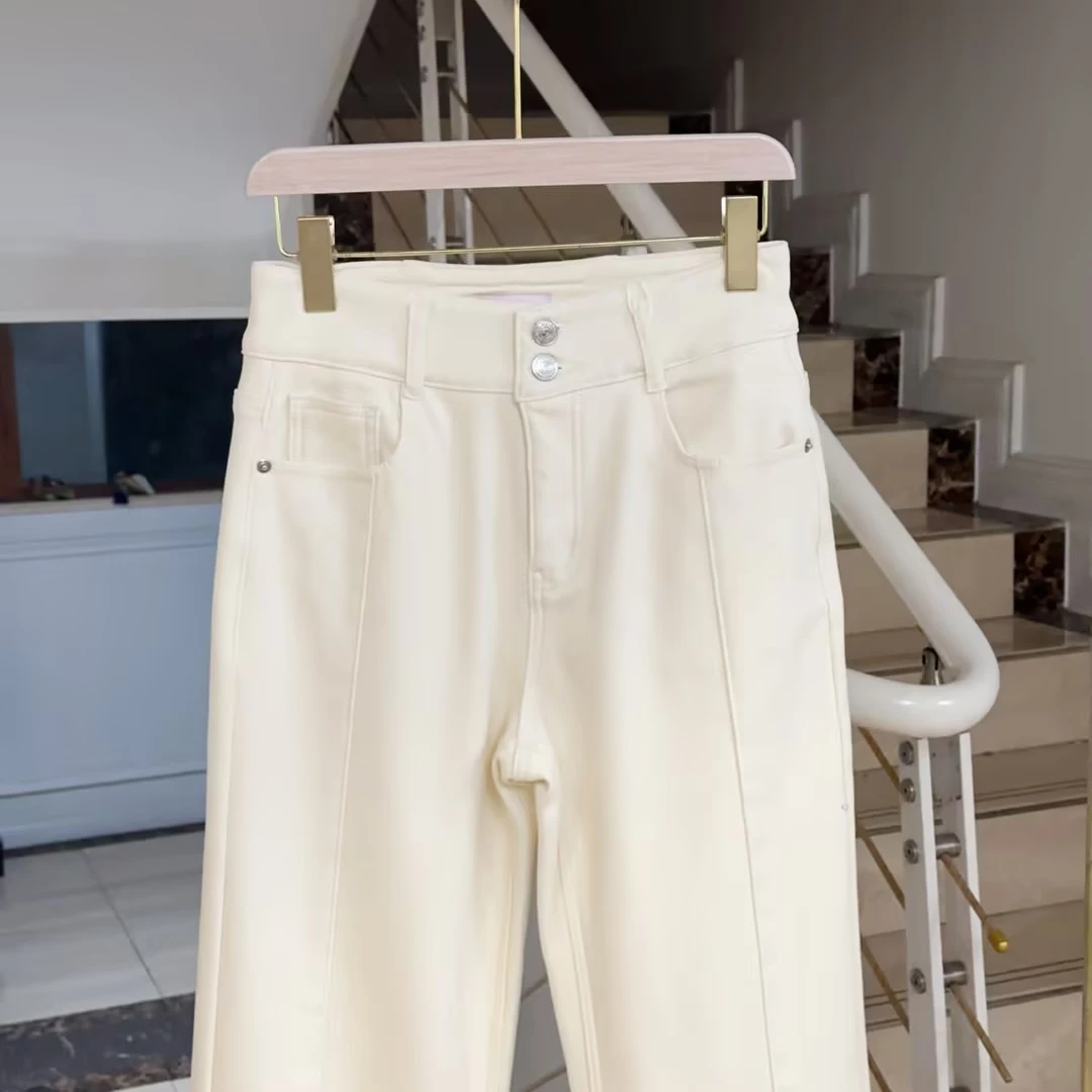 R040【白色双粒扣】高货雅雅女款加绒裤