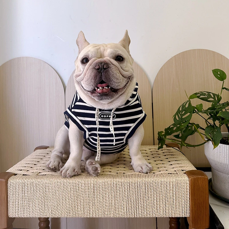 法斗衣服秋冬条纹卫衣棉居家巴哥犬雪纳瑞比熊柴犬小型犬连帽衫