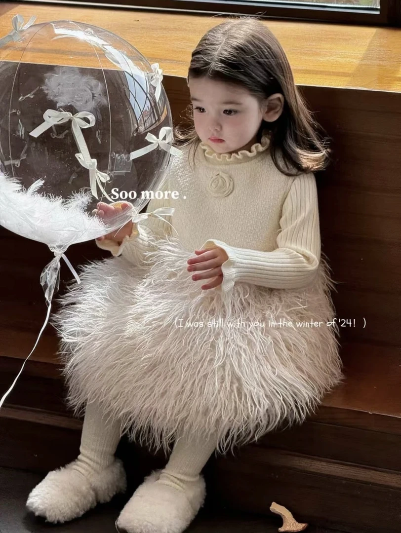 高定版女童年服公主裙秋冬加绒周岁小香风连衣裙洋气公主蓬蓬裙