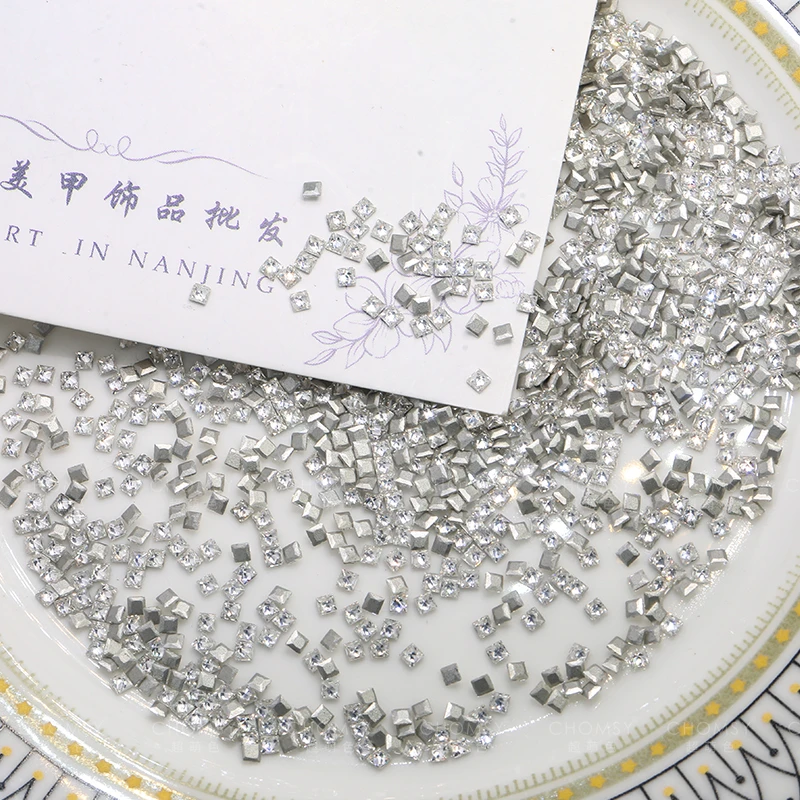 瑶瑶美甲钻饰品5A平底倒边锆石2*2正方白色200颗超闪指甲钻
