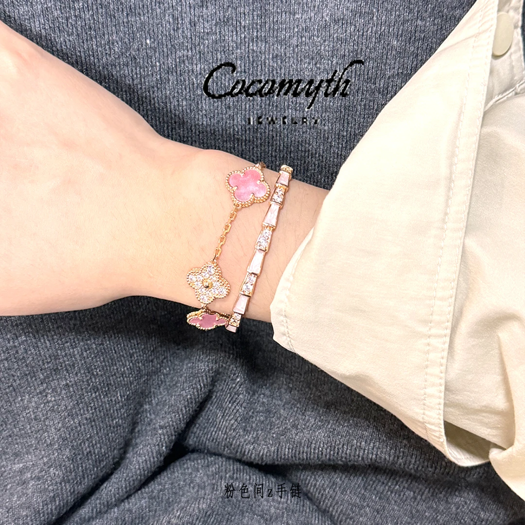 COCOMYTH 铜合金合成锆石手链 COCOmyth轻奢粉白色间z五花手链