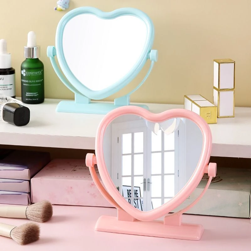 拍照女神专用双面镜子无边框自粘糖果色旋转梳妆镜寝室心形镜子