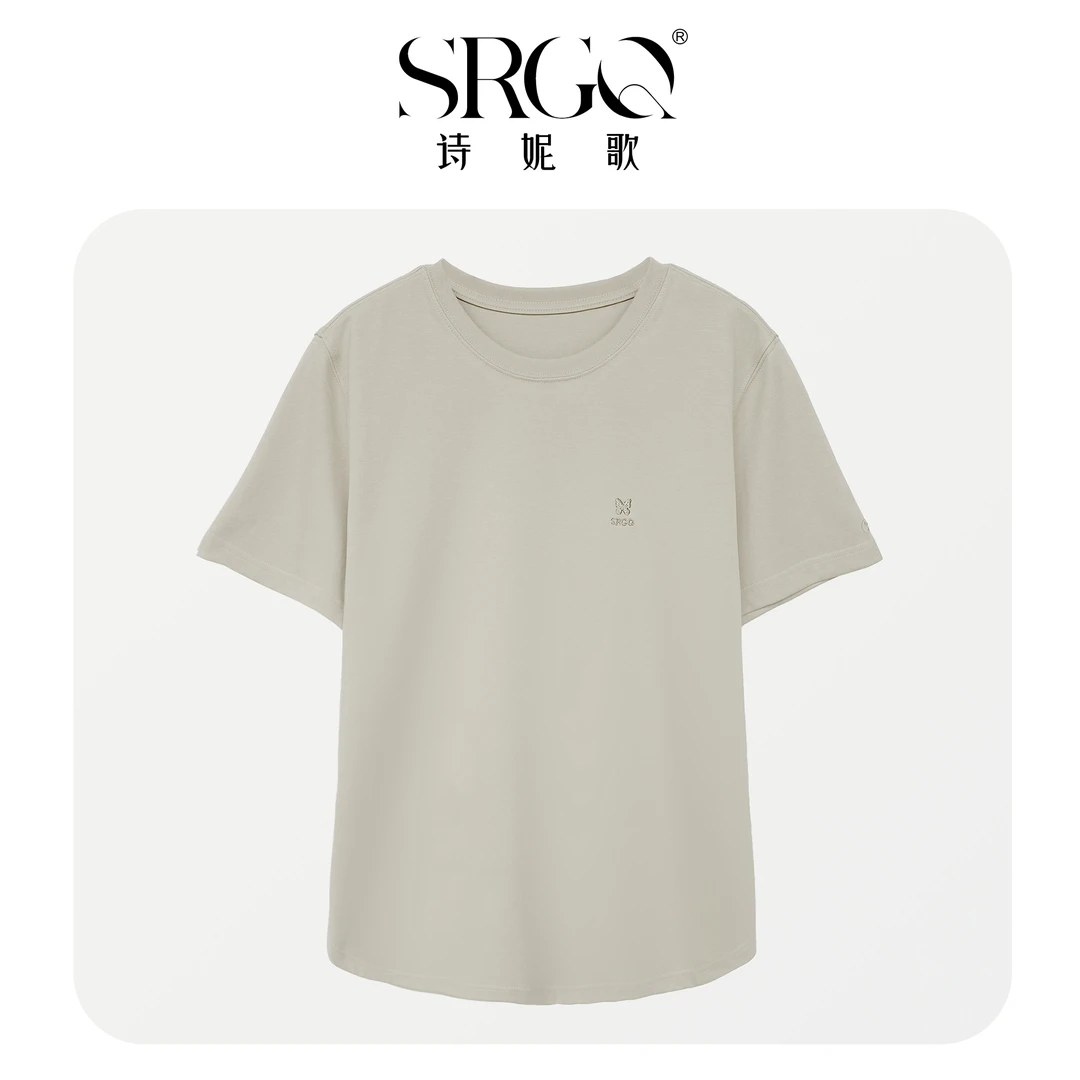 zhang&bai2025春夏系列"简而似蝶”女式刺绣蚕丝圆领T恤