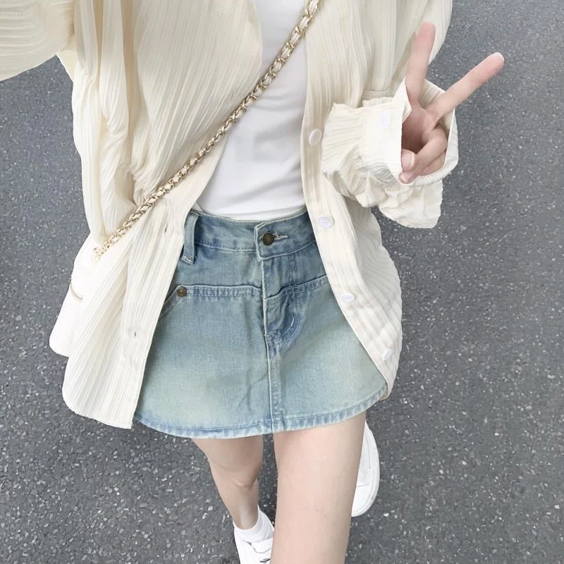 浅蓝色牛仔半身裙夏季裙子裙裤高腰显瘦小个子裙短款百搭