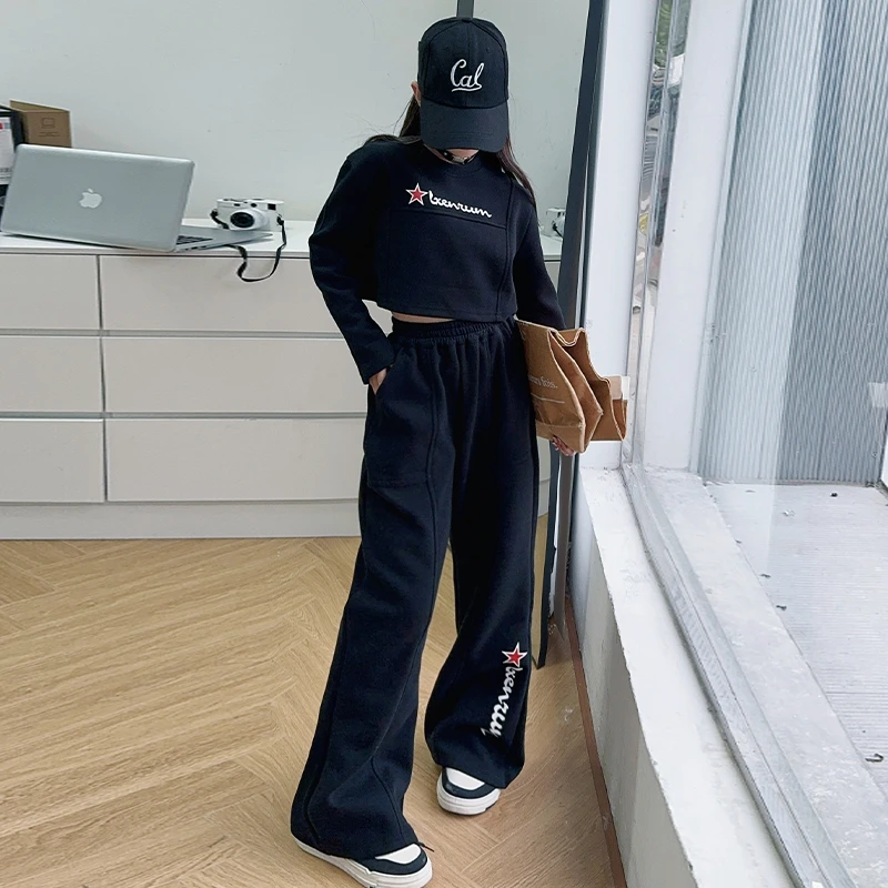 女童洋气套装春秋装2024新款儿童韩版高级感卫衣阔腿裤休闲两件套