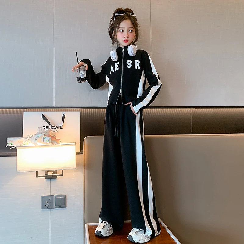 女童春秋款套装新款2023秋装洋气时髦韩系12女大童冬季宽松运动服