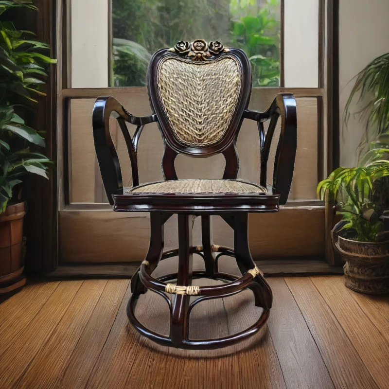 阳台藤椅三件套藤编实木茶桌椅组合单人靠背椅休闲家用旋转真藤椅