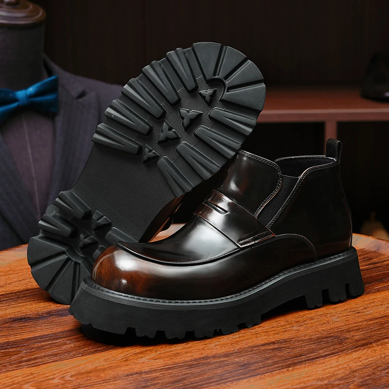 马丁靴男款真皮2025新款增高厚底高帮皮鞋休闲大头切尔西靴秋冬季