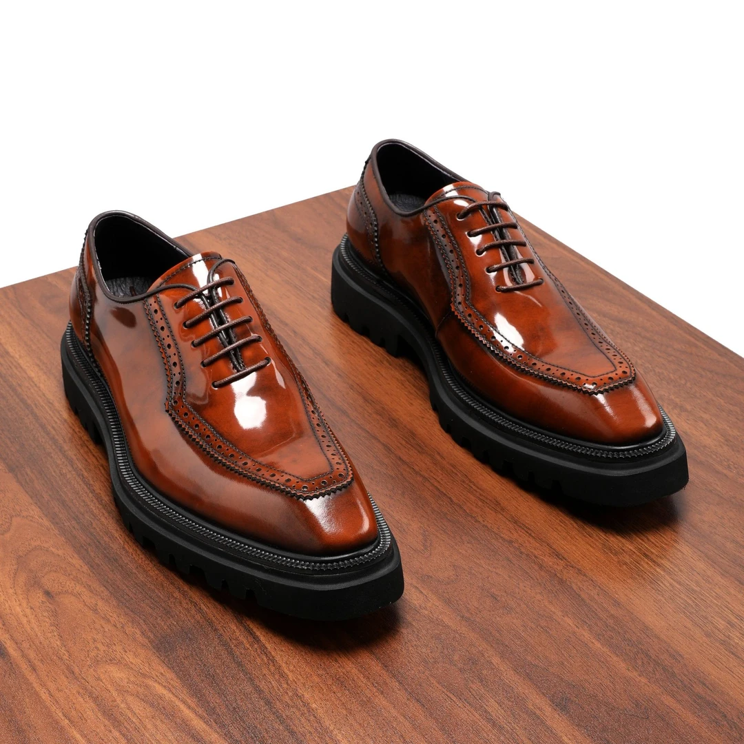 高档亮面真皮商务休闲鞋男士英伦正装牛津鞋增高皮鞋厚底男鞋潮鞋