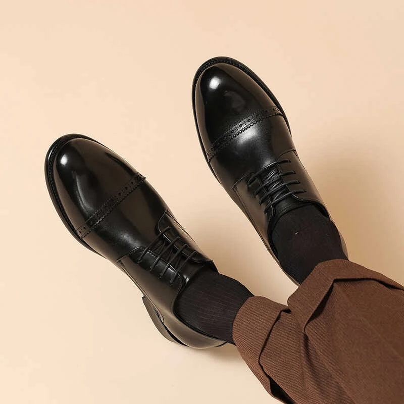 2025春季新款皮鞋男真皮布洛克英伦风商务正装三接头德比鞋结婚鞋