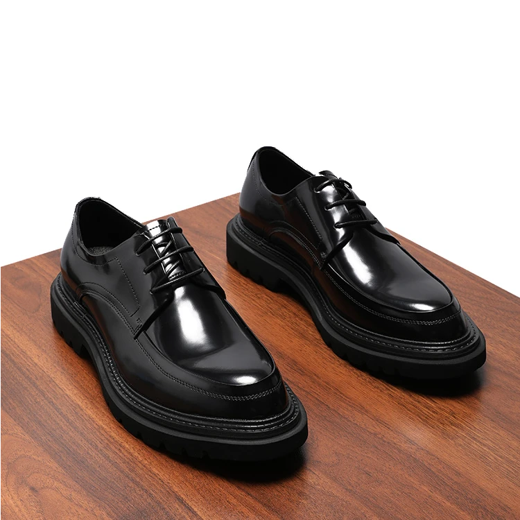 通勤亮面商务休闲皮鞋男款真皮英伦风正装厚底增高男鞋德比鞋冬季
