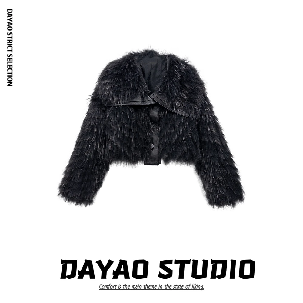 DYA071【摩登时代】新款小众轻奢翻领设计毛毛外套 有口袋