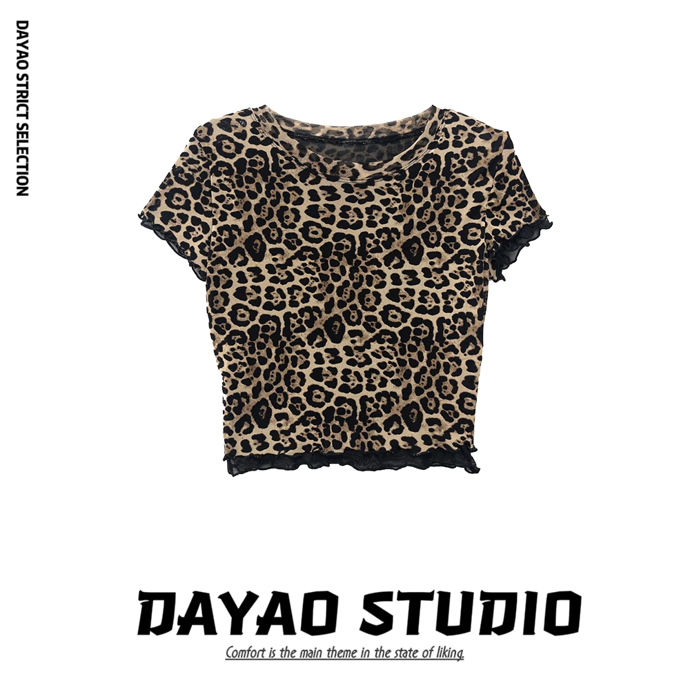 【no退no换】 042【魅惑豹纹】酷辣拼接蕾丝修身上衣★