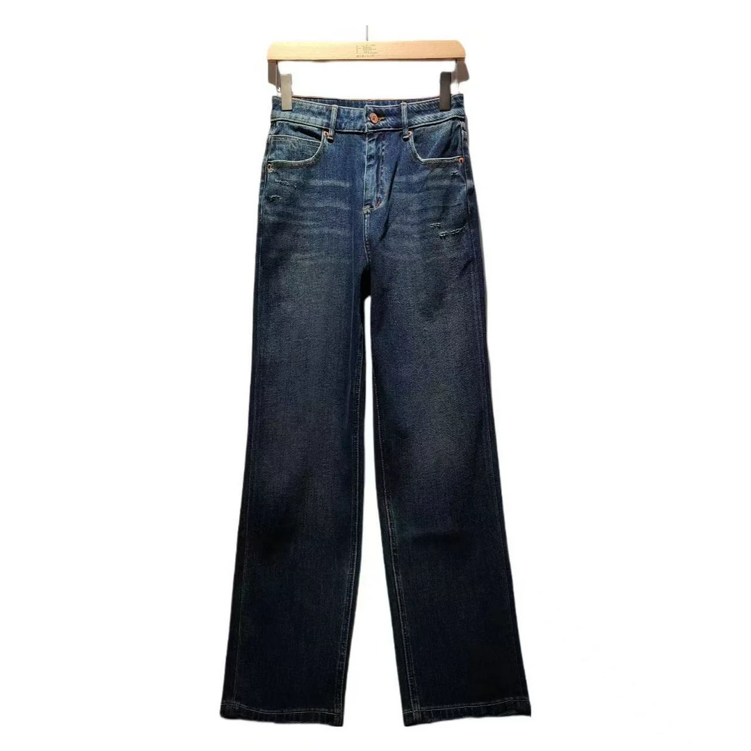 女裤2024秋季专柜正品品质牛仔高腰弹力十分显瘦四面弹直筒牛仔裤