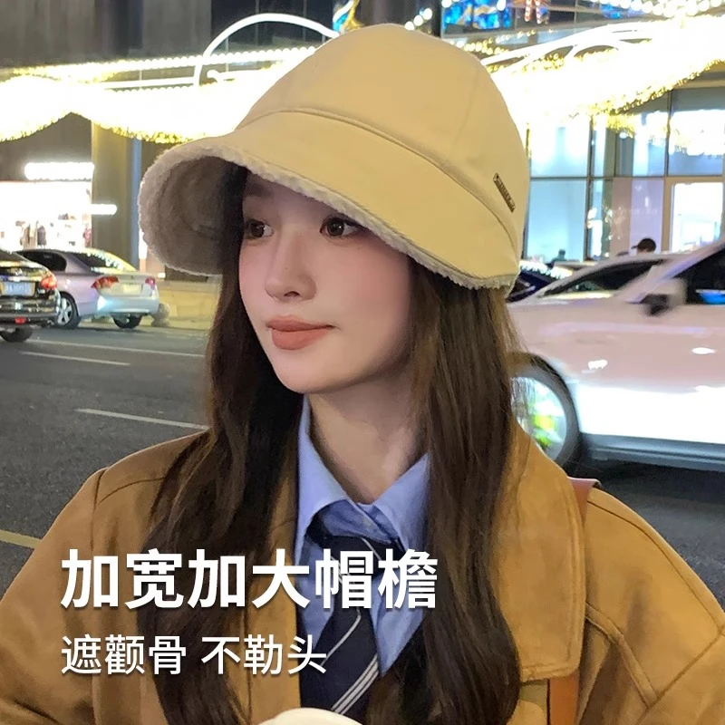 赵露思同款帽子女秋冬黑色渔夫帽大头大脸显脸小保暖羊羔毛鸭舌帽