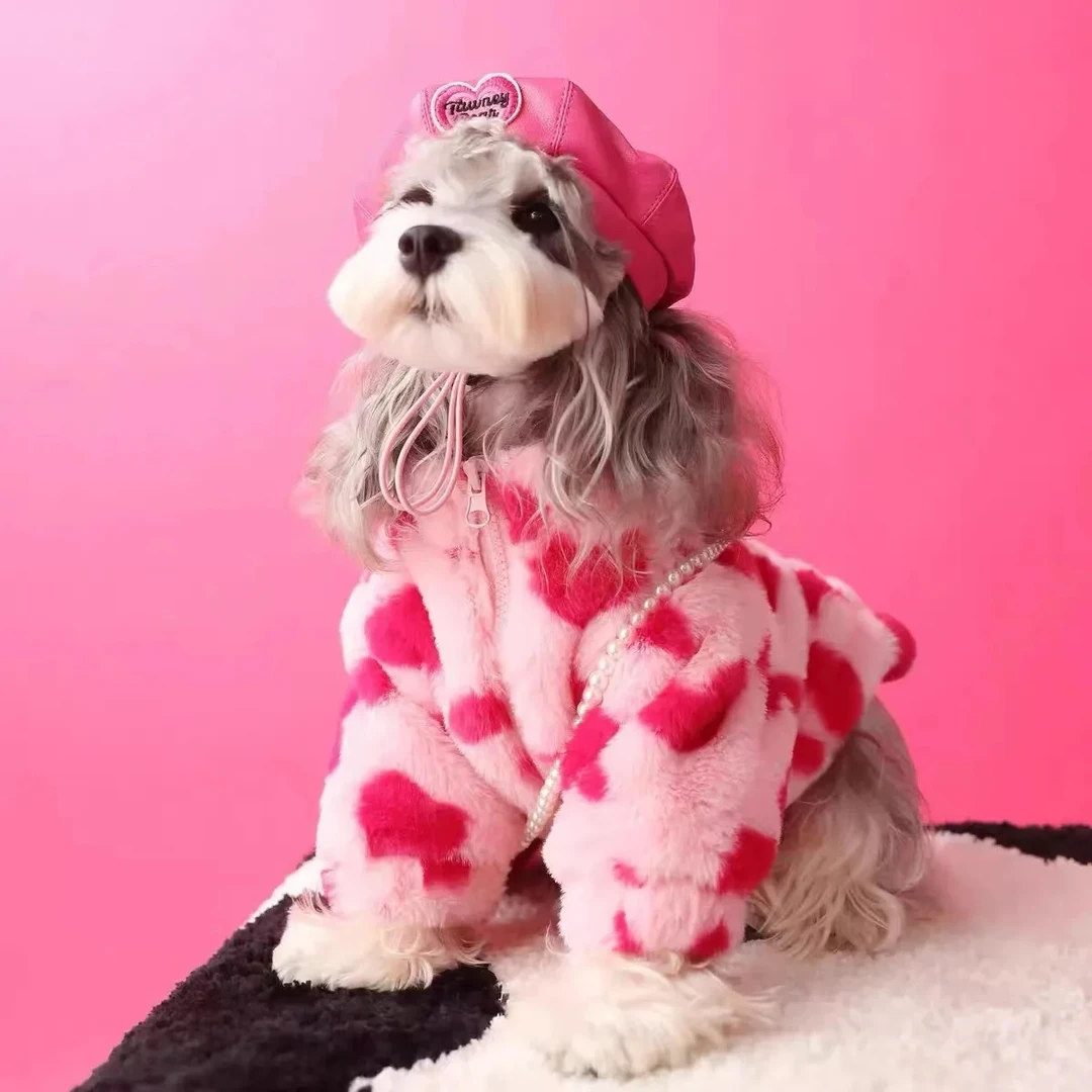 小狗狗宠物秋冬季保暖衣服泰迪比熊博美小型犬爱心毛绒皮草外套潮