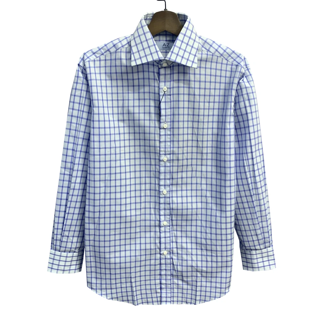 A爱其【精英白领】蓝色格子男士100长绒棉经典翻领长袖衬衫1899
