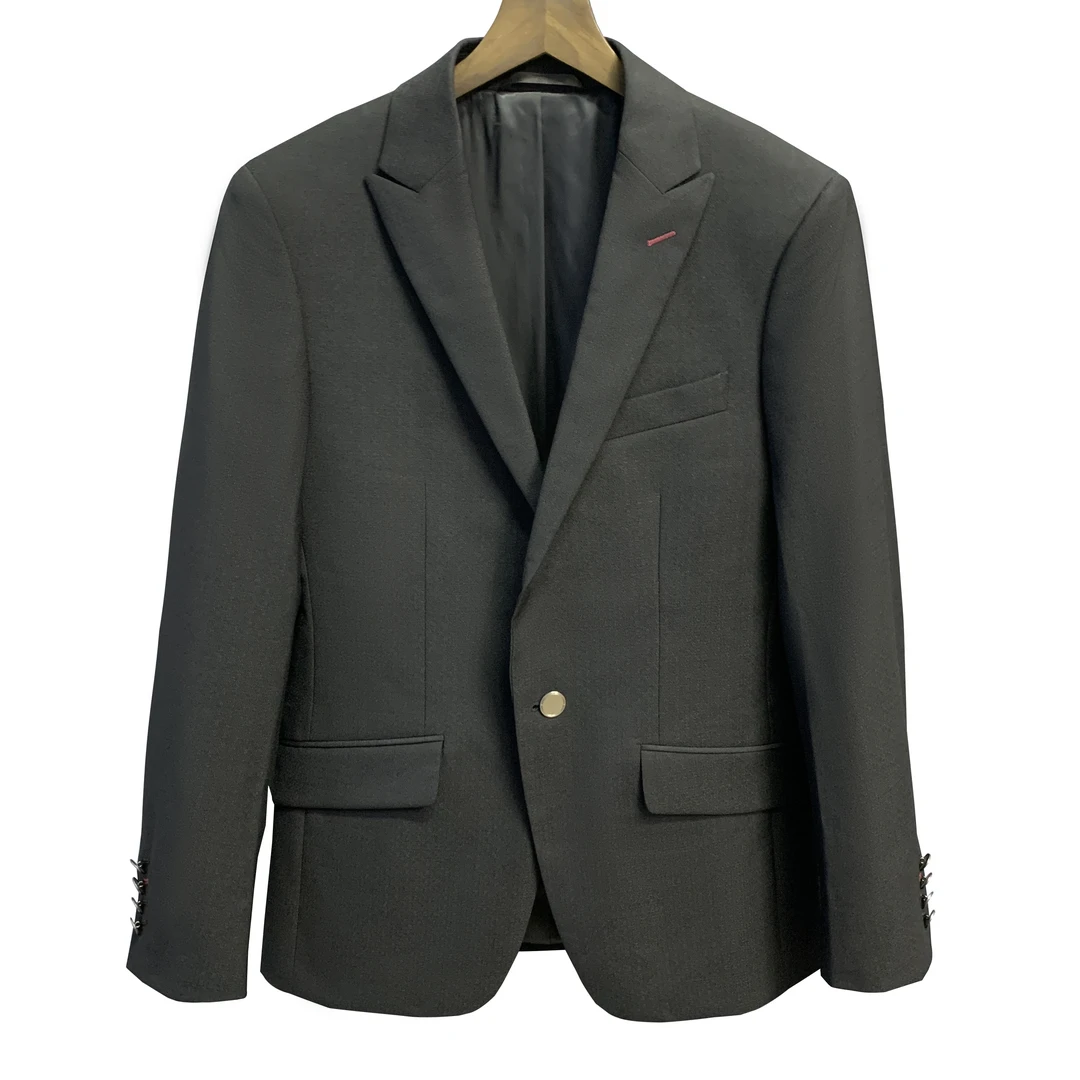 鸟红标【荔枝暗纹】黑色戗驳领单扣双叉经典款百搭男士单西XZ034