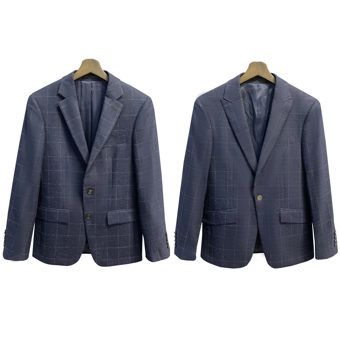 鸟红标【99%美丽诺羊毛】藏青色格纹半毛衬磨毛时尚单西XZ105