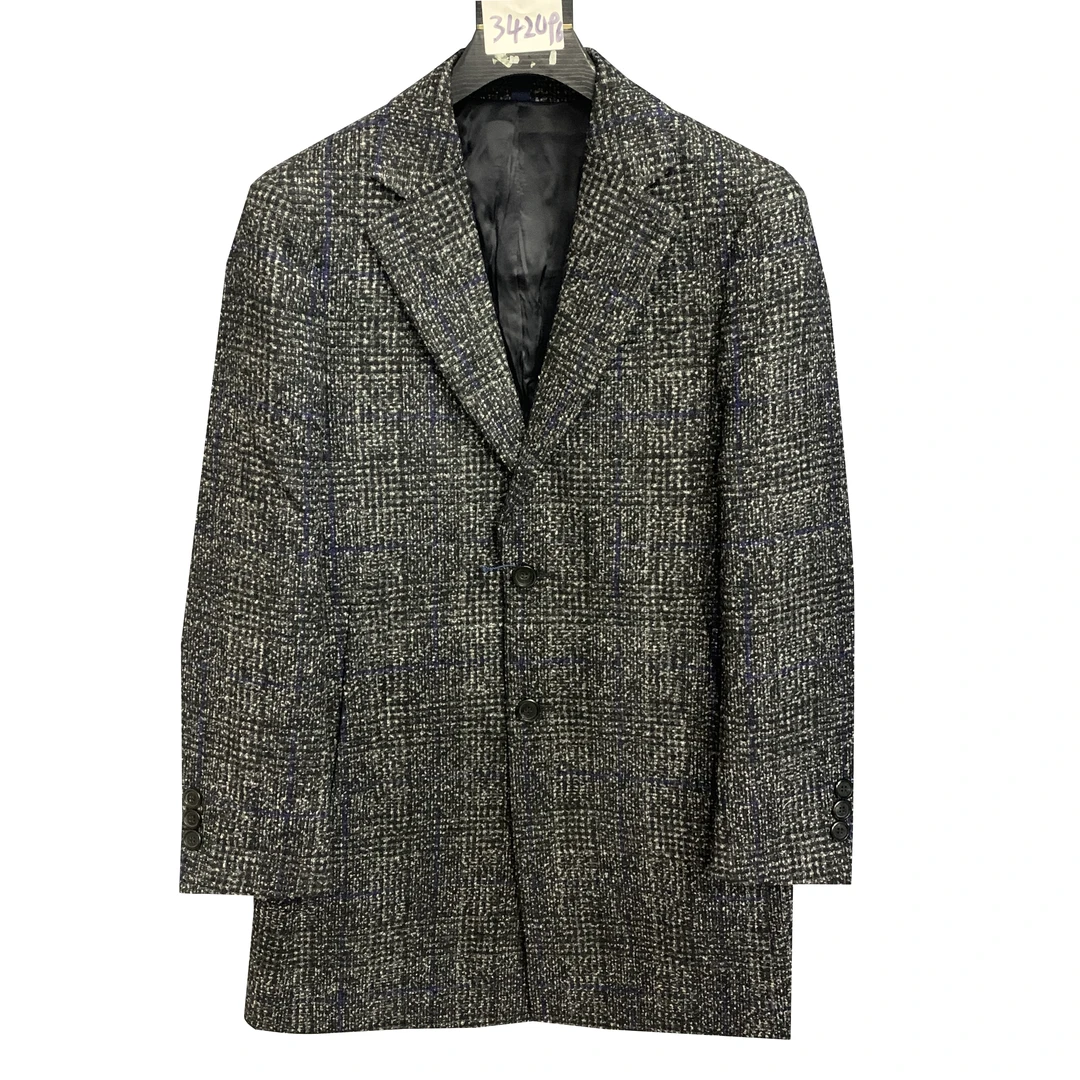 鸟【绵羊毛-粗花呢大衣】灰黑色亲王格中长款秋冬保暖毛呢大衣DY014