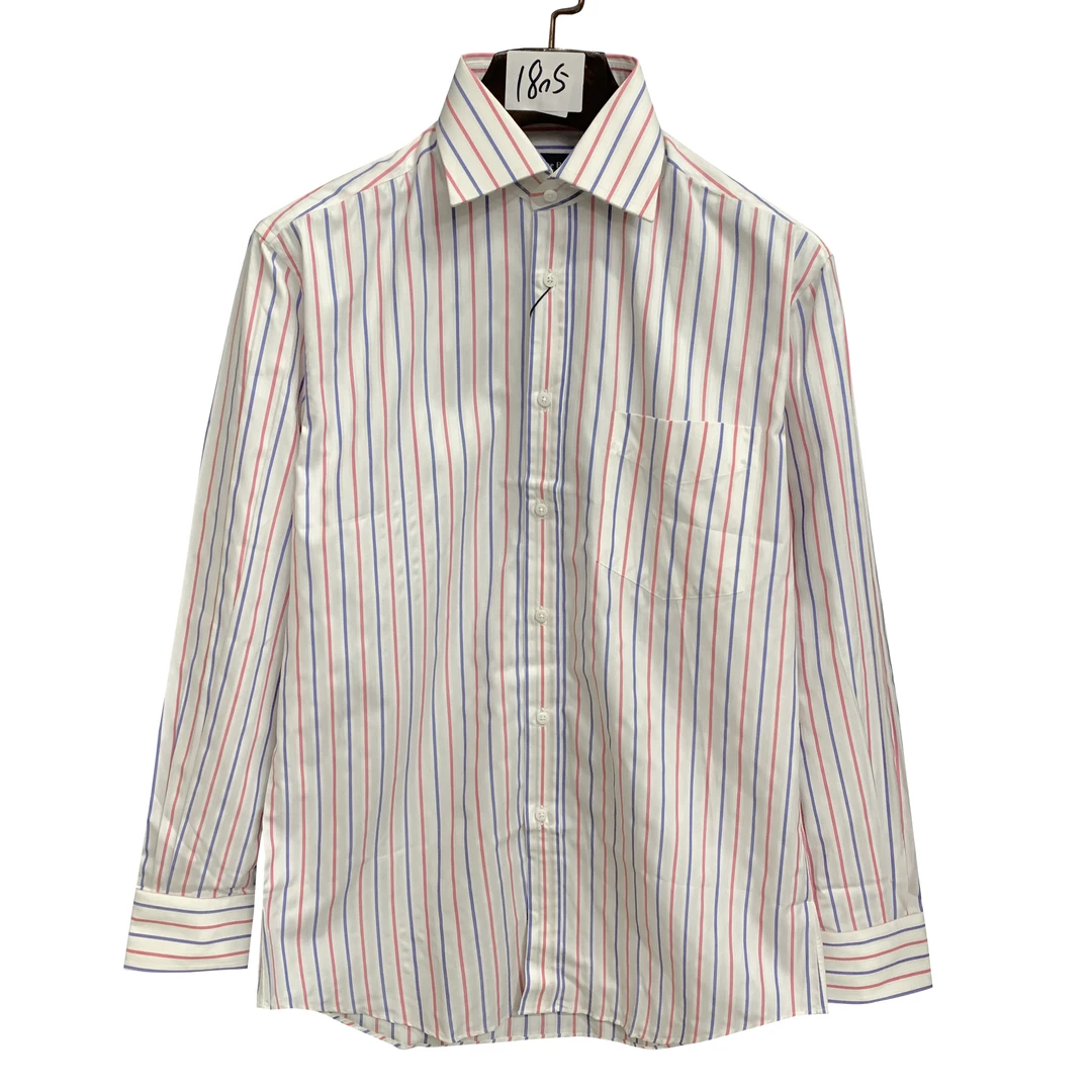 A爱其【SUPERLINE TWO-PLY】160支100长绒棉贝壳扣白色条纹衬衫1805