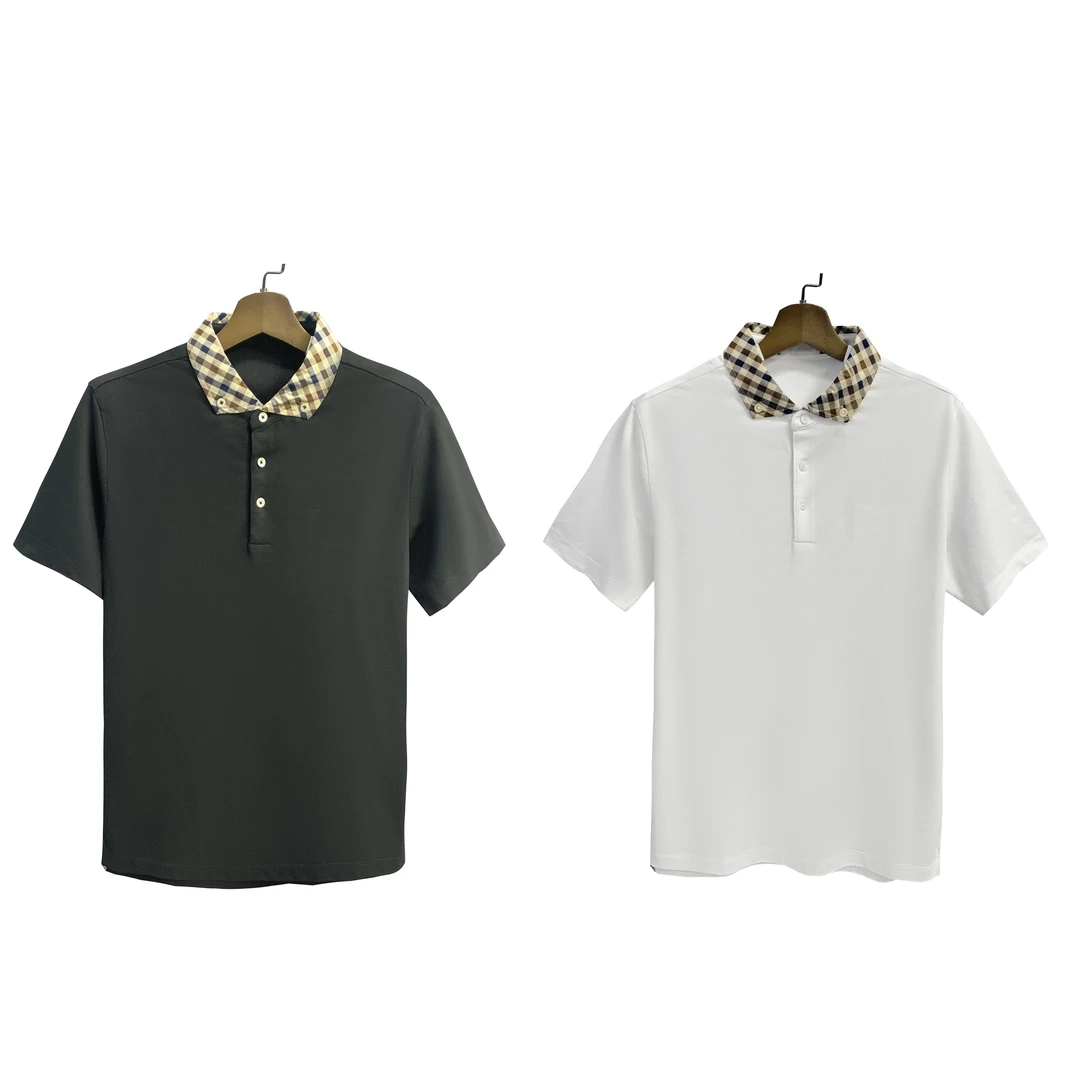 AQ-雅家【轻奢款】黑色白色短袖Polo百搭微弹夏季透气翻领23145A