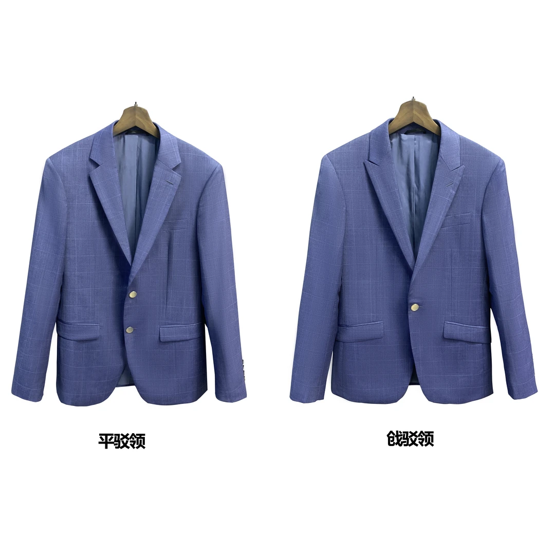 鸟红标【澳毛单西】蓝色格子单排2扣双叉活袖四季款商务单西XZ106