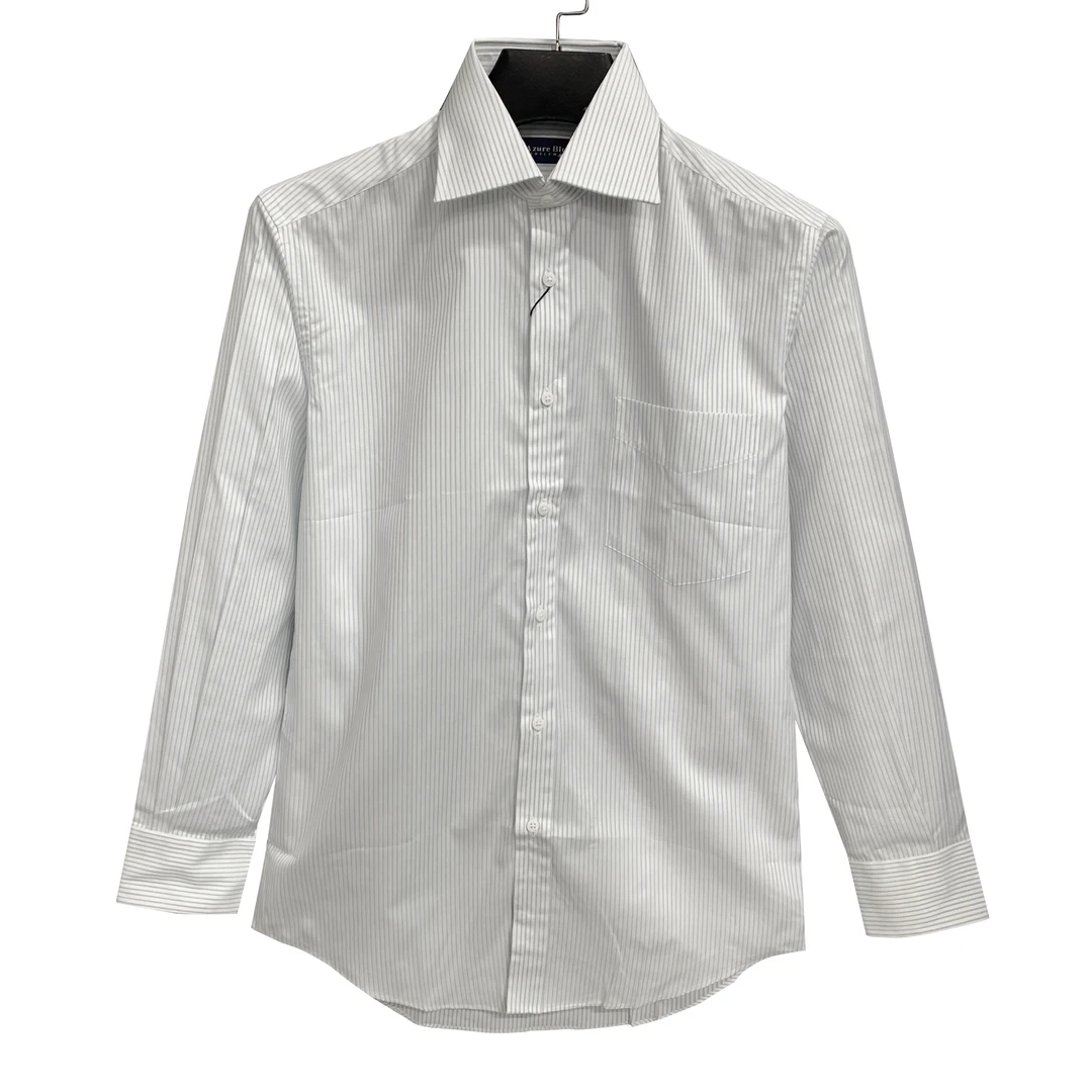 A爱其【人字纹+双织法】160支白色条纹100长绒棉贝壳扣长袖衬衫1724